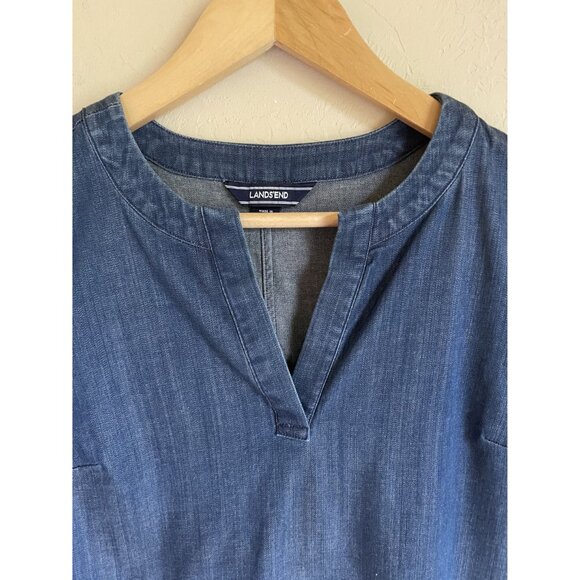 Lands' End Size 8P Blue Chambray Shift Dress Short Sleeve Blue - Picture 3 of 8